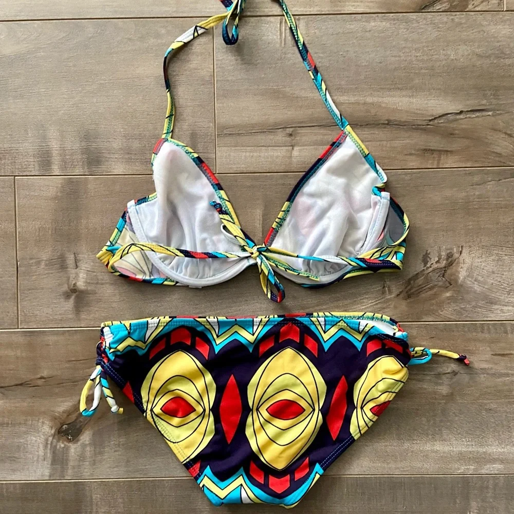 Multi Color Abstract Print 2 Piece String Bikini - Picture 5 of 8